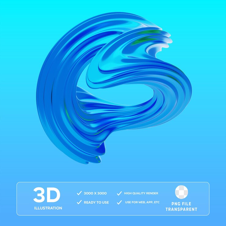 Ilustración 3D de las formas metálicas abstractas de PSD