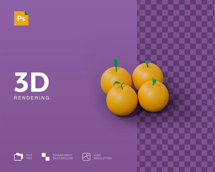 PSD ilustración 3d fruta naranja
