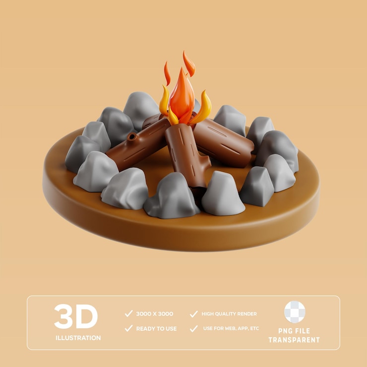 PSD ilustración 3d de fuego de campamento psd