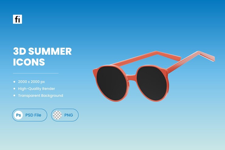 PSD ilustración 3d de gafas de sol de verano