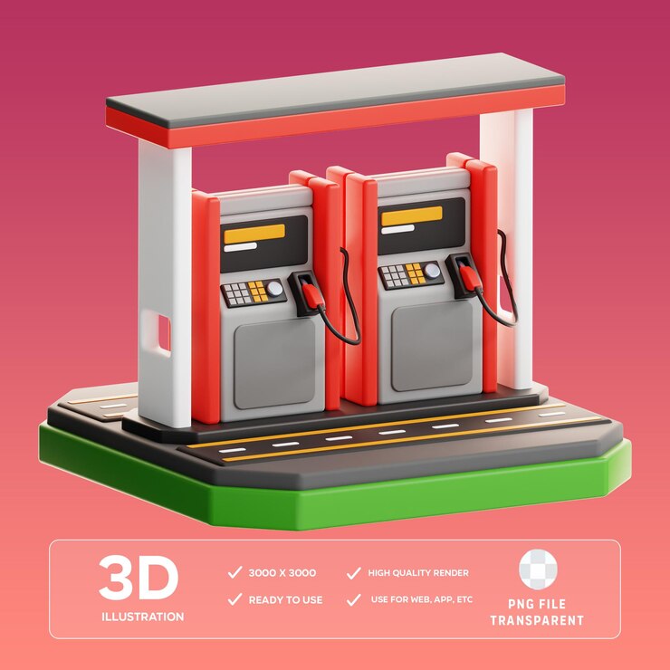 Ilustración 3D de la gasolinera PSD