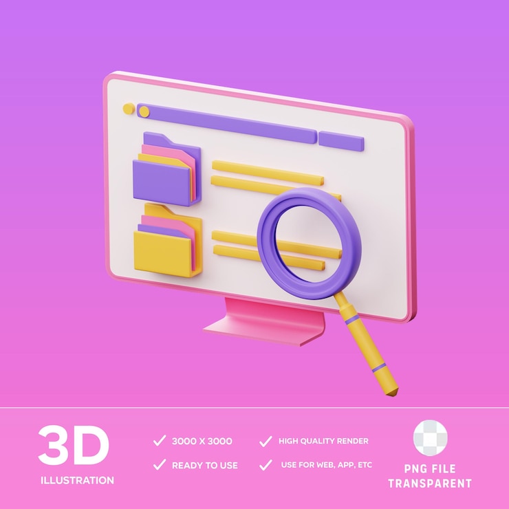 PSD ilustración 3d de la gestión de la búsqueda de psd