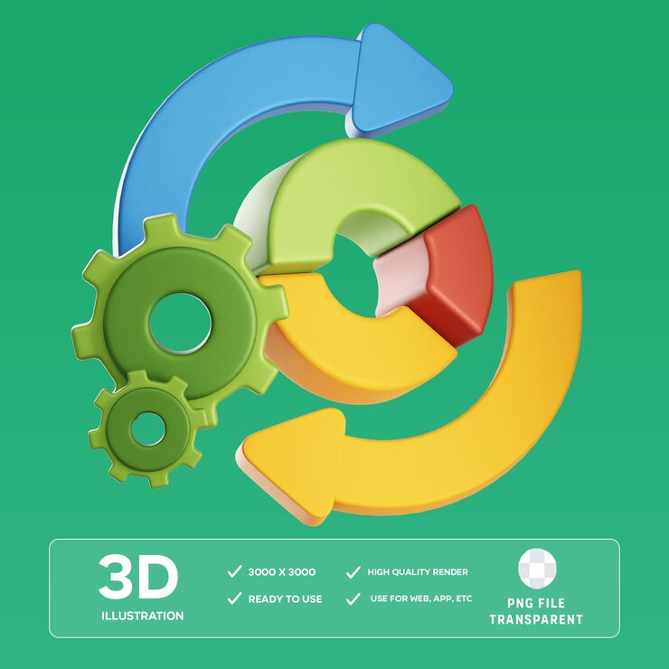 Ilustración 3D de la gestión empresarial de PSD