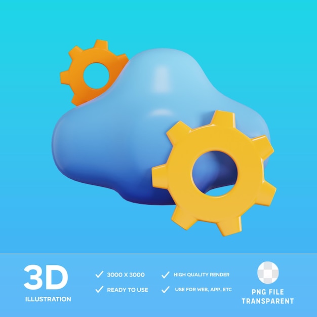 Ilustración 3D de la gestión de la nube de PSD