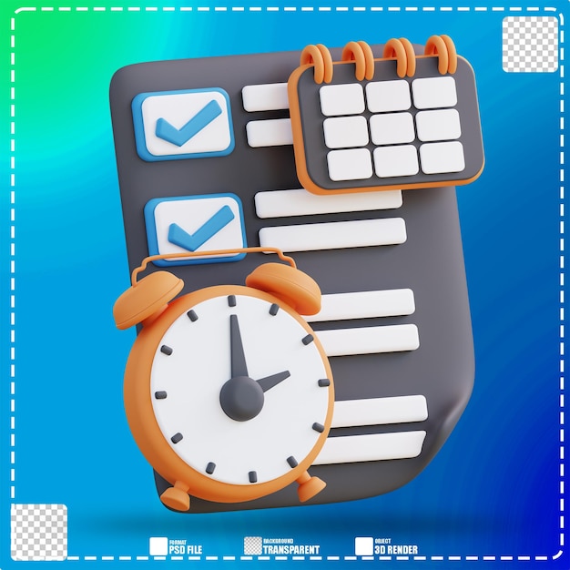 Ilustración 3D de la gestión de la programación del calendario de tiempo 2