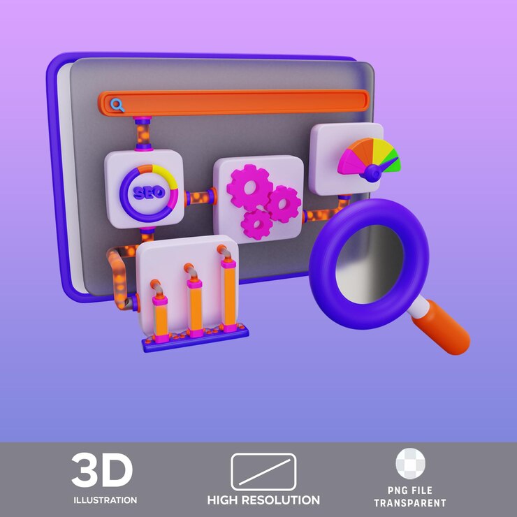 PSD ilustración 3d de la gestión seo de psd