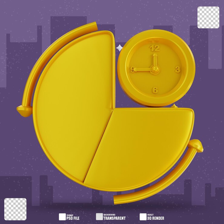 PSD ilustración 3d gestión del tiempo dorado y gráfico circular 2