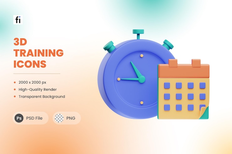 PSD ilustración 3d gestión del tiempo de formación laboral