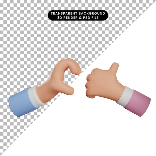 ilustración 3d gestos con las manos haciendo gesto de amor con los pulgares hacia arriba gesto con la mano render 3d estilo lindo de dibujos animados