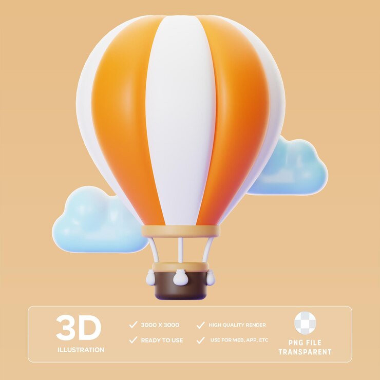 PSD ilustración 3d del globo de aire caliente psd