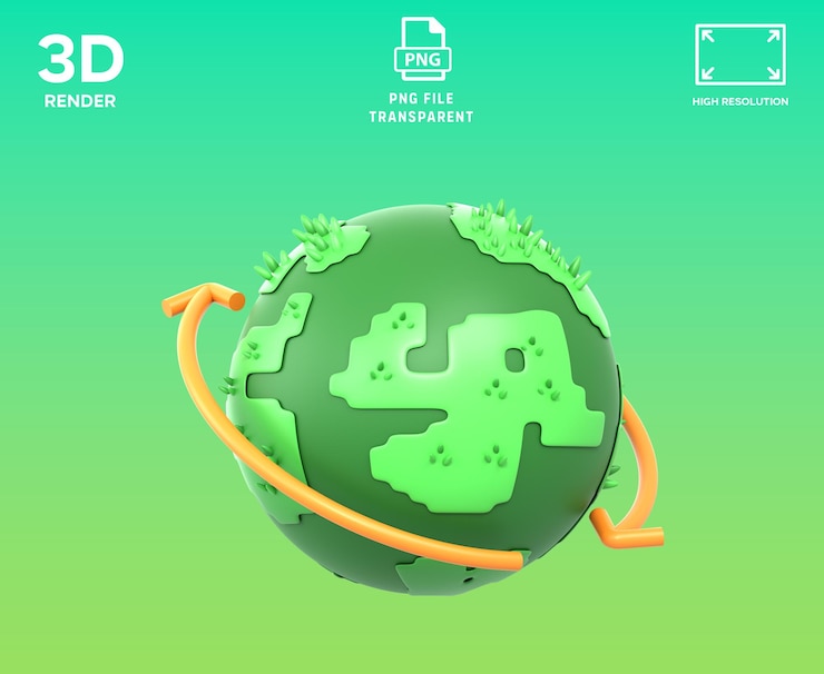 PSD ilustración 3d del globo con flechas de la economía circular