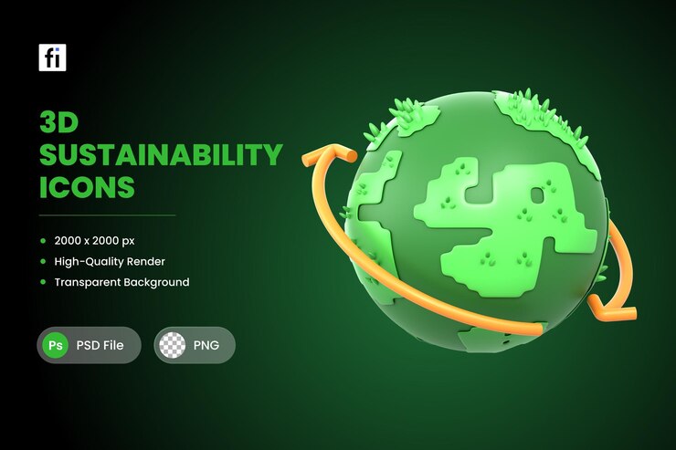 PSD ilustración 3d globo sostenible con flechas economía circular
