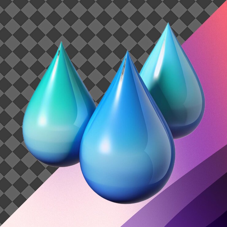 PSD ilustración 3d de gotas de agua azules