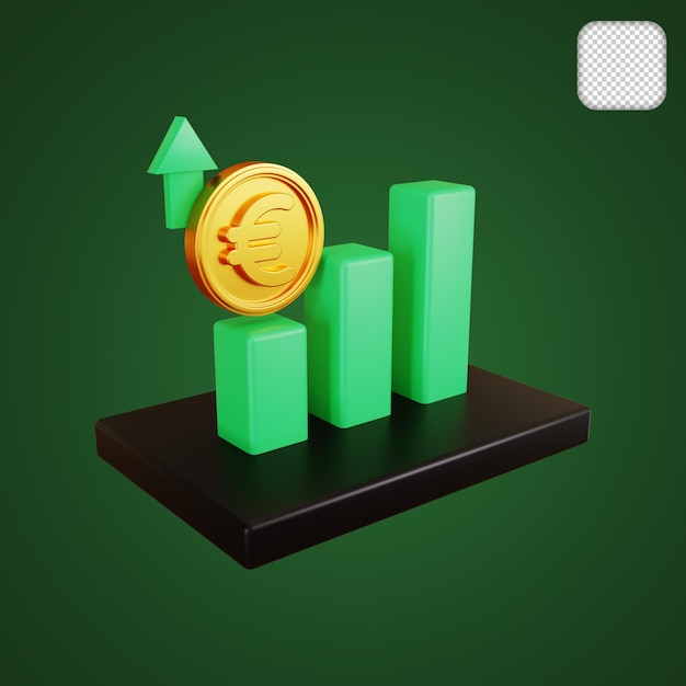 PSD ilustración 3d del gráfico de aumento del euro