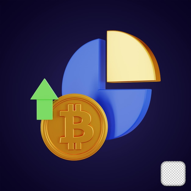 Ilustración 3d del gráfico circular de aumento de bitcoin