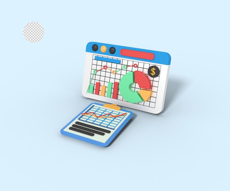 PSD ilustración 3d del gráfico de estadísticas empresariales en aumento