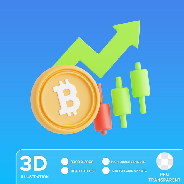 Ilustración 3d del gráfico de velas de bitcoin en psd