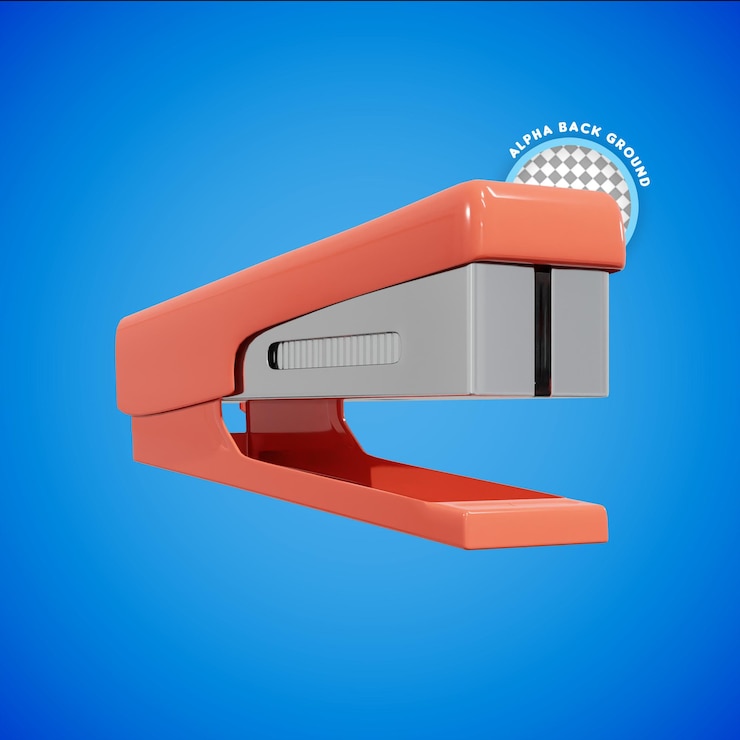 PSD ilustración 3d de la grapadora de grapas, icono, procesamiento de vista frontal lateral, hd, calidad premium, alpha bg