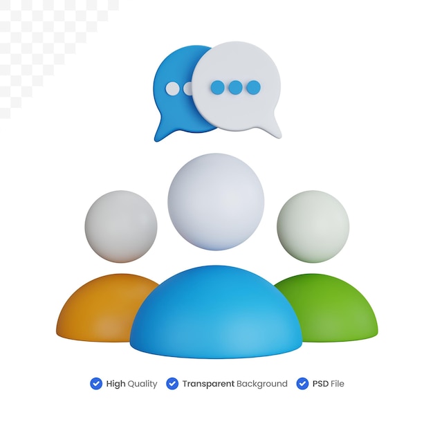 Ilustración 3D Grupo de usuarios con verificación de chat de burbujas