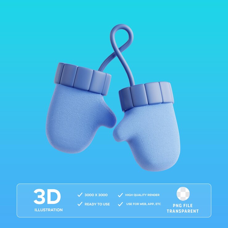 Ilustración 3D de los guantes de invierno de PSD