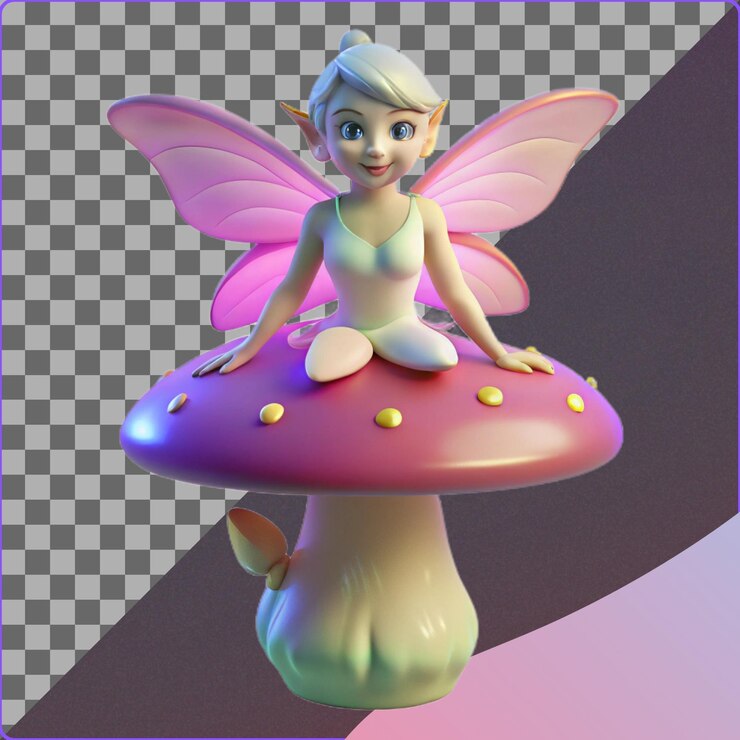 PSD ilustración 3d de hadas en el hongo