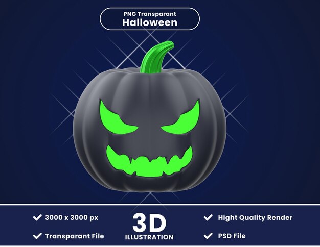 PSD ilustración en 3d de halloween y la calabaza oscura