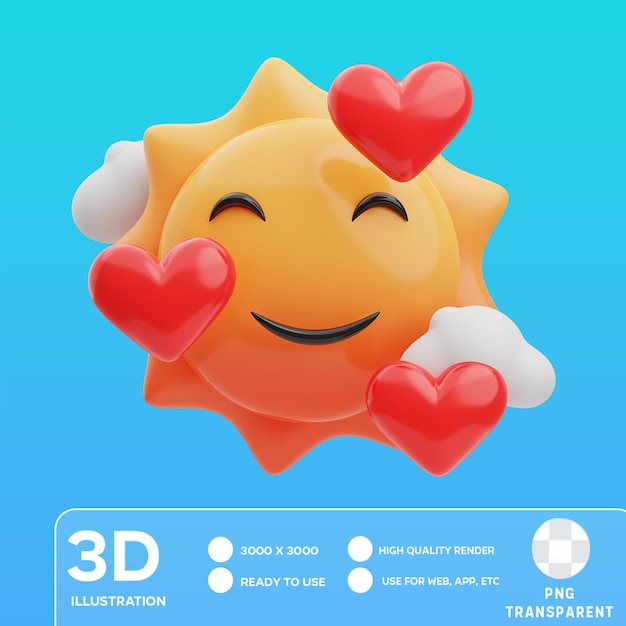 PSD ilustración 3d de happy sun para psd