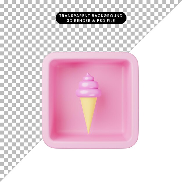 Ilustración 3d de helado de icono simple en cubo