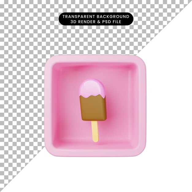 Ilustración 3d de helado de icono simple en cubo