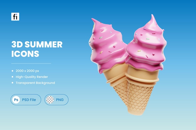 Ilustración 3D de helado de verano
