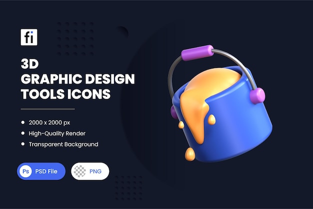 Ilustración 3D herramienta de diseño gráfico herramienta de relleno cubo de pintura