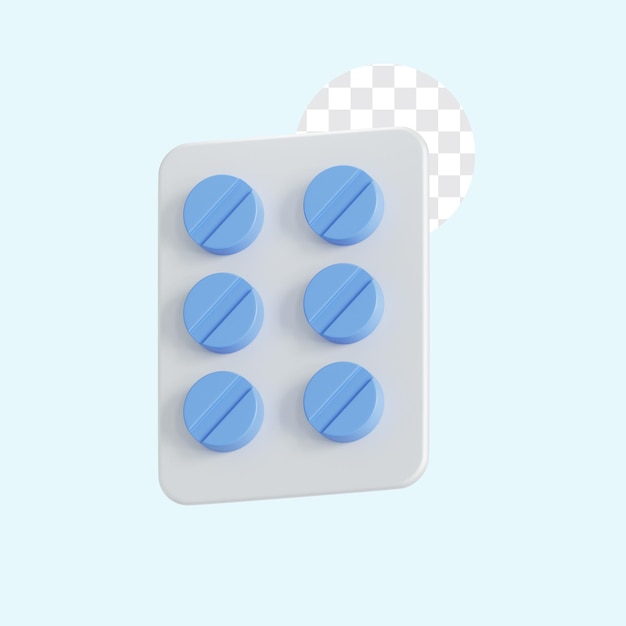 Ilustración 3D de herramientas médicas para pastillas