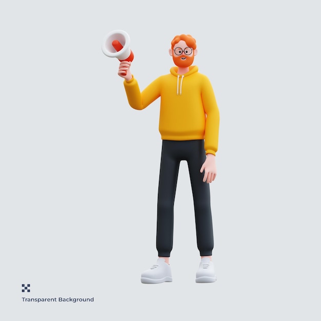 PSD ilustración 3d de hombre con capucha amarilla