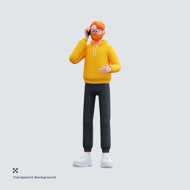 Ilustración 3d de hombre con capucha amarilla