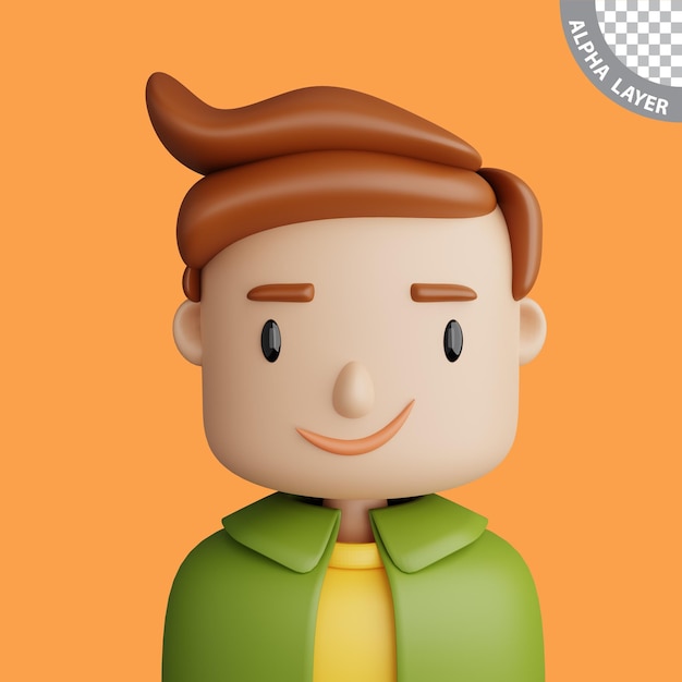 Ilustración 3D de un hombre caucásico sonriente Retrato de cerca de dibujos animados de un hombre caucásico de pie sobre un fondo amarillo Avatar 3D para ui ux