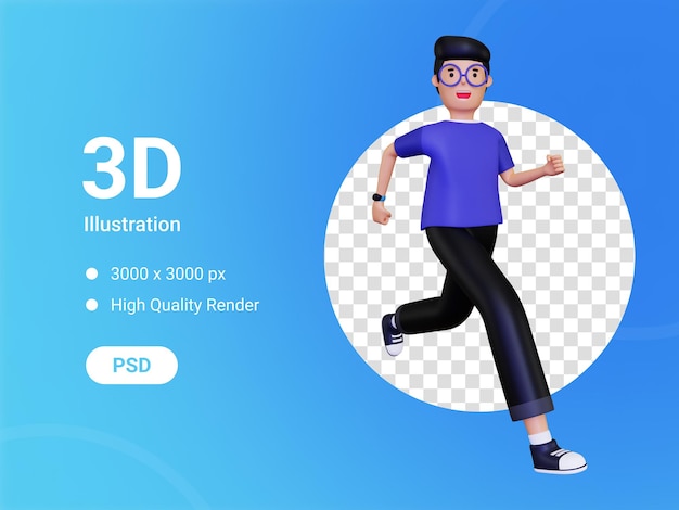 PSD ilustración 3d de hombre corriendo