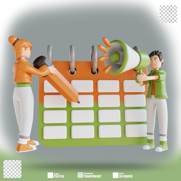Ilustración 3D hombre y mujer de negocios planeando marketing
