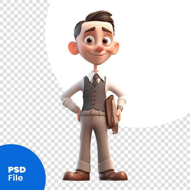 PSD ilustración en 3d de un hombre de negocios con un maletín aislado de fondo blanco plantilla psd