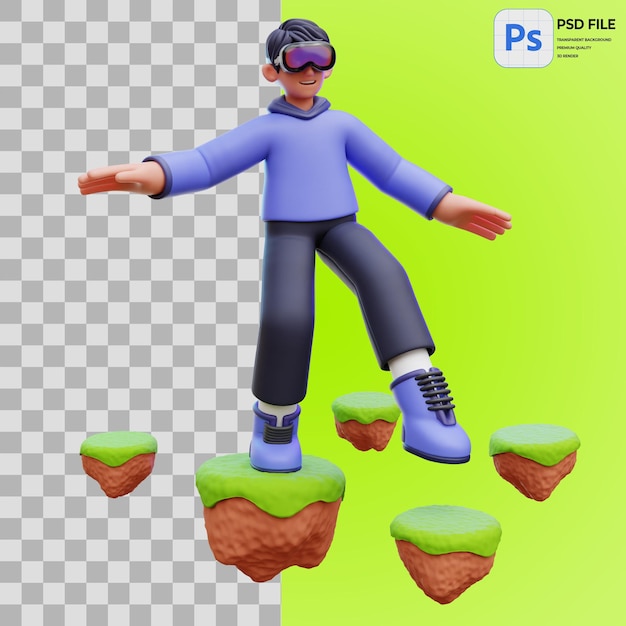 PSD ilustración 3d de un hombre pisando un suelo flotante representación del icono png aislado