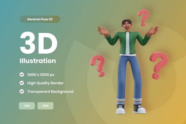 Ilustración 3D hombre pregunta algo
