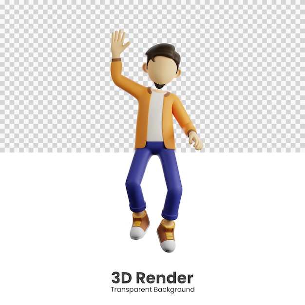 Ilustración 3d de un hombre salta levantando la mano
