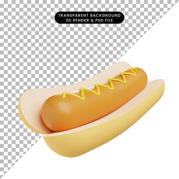 Ilustración 3d de hotdog de comida