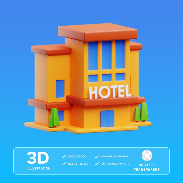 Ilustración 3D del hotel en PSD