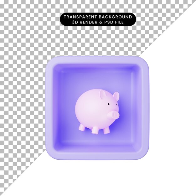 Ilustración 3d de huchas de icono simple en cubo