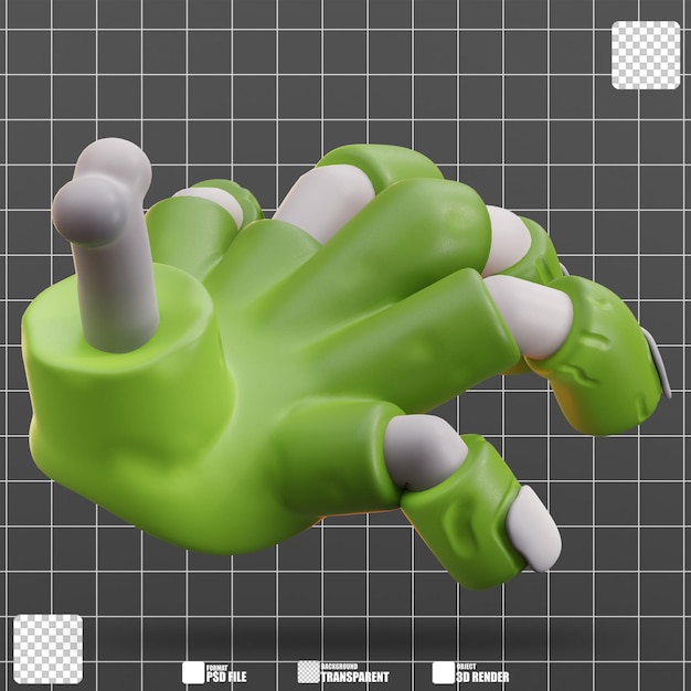 Ilustración en 3D Hueso de la mano de zombi verde sobresale de la muñeca cortada