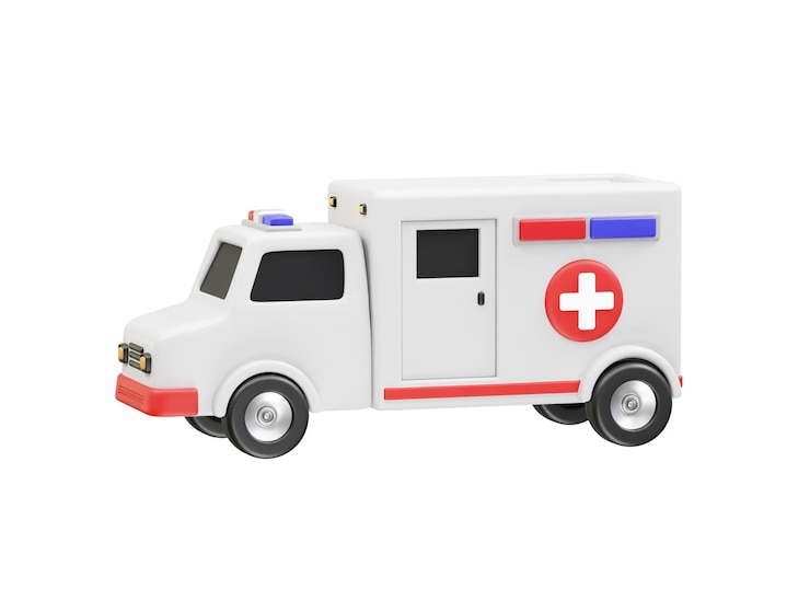 PSD ilustración en 3d de un icono de ambulancia blanca ilustración de renderizado en 3d icono de coche de ambulancia en 3d