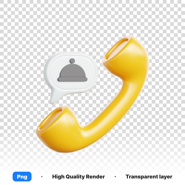 Ilustración 3D de un icono de campana de teléfono de llamada amarilla con una parte superior en forma de campana en un fondo transparente