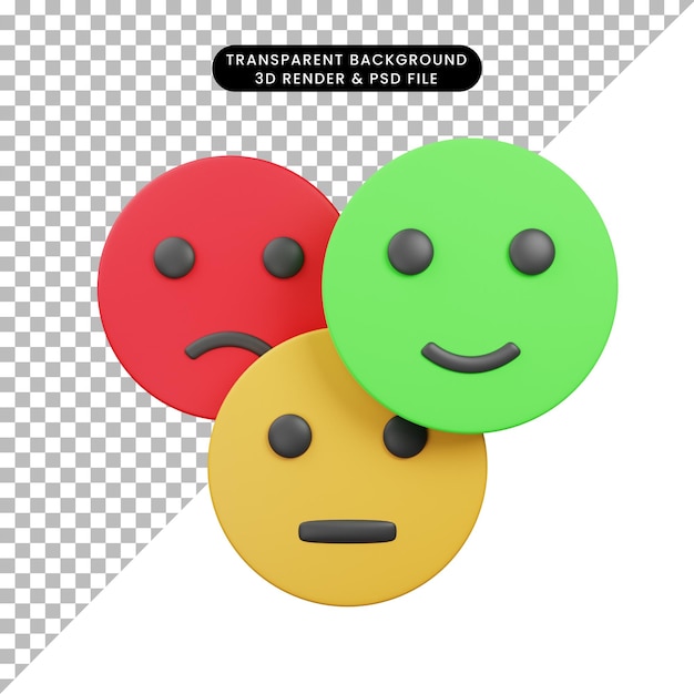 PSD ilustración 3d del icono de cara de retroalimentación de calificación 3d render