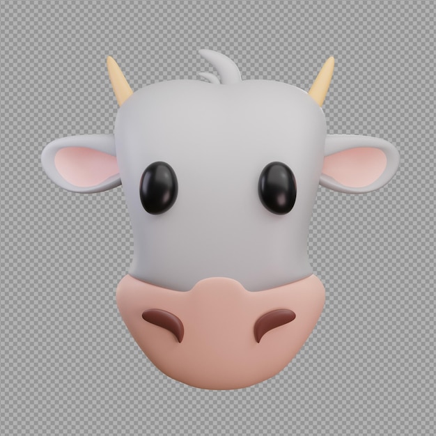 PSD ilustración 3d de un icono de cara de vaca en un fondo transparente