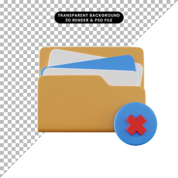 Ilustración 3D del icono de la carpeta con un signo de cruz
